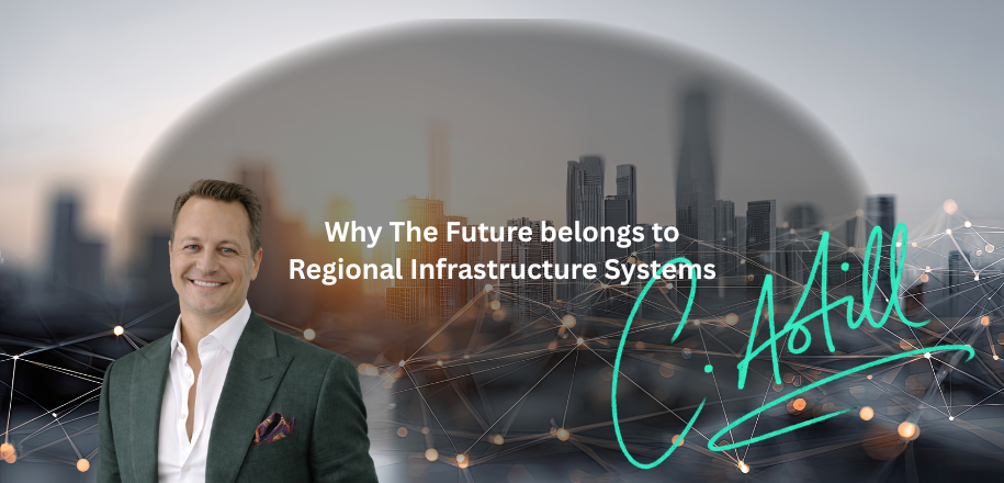 Regional Australian infrastructure hub featuring agriculture, solar energy, logistics networks, water systems, and connected industrial development.